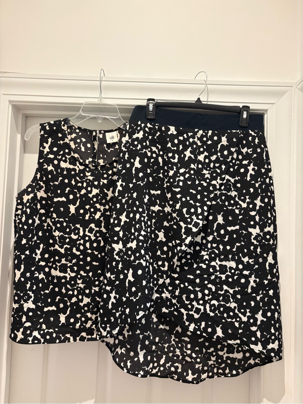 CAbi Black & White Printed Skirt and Sleeveless Top Set